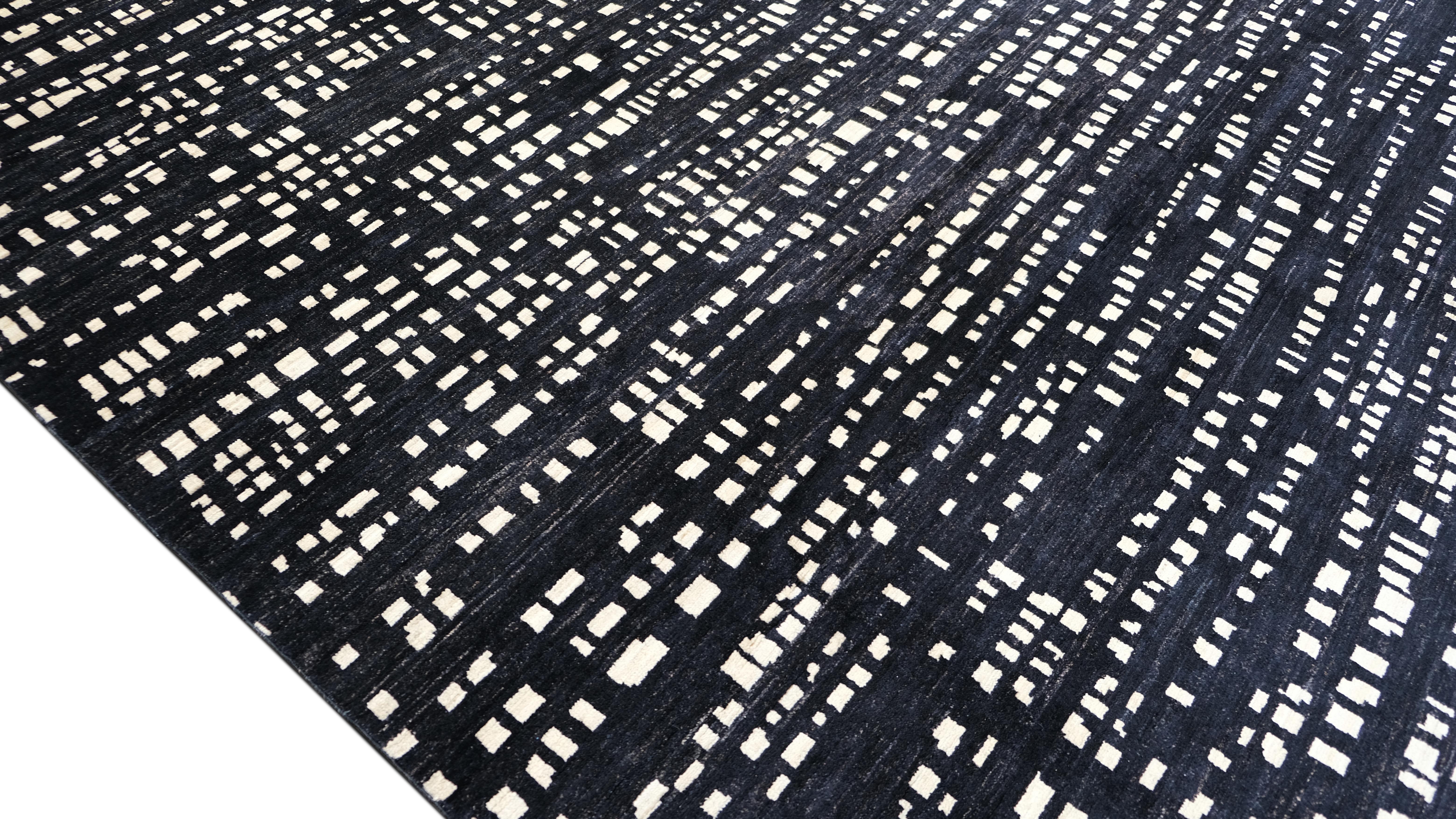 Bold Modern Geometrischer gemusterter feiner Wollteppich 8'9''x11'10'' (Moderne der Mitte des Jahrhunderts) im Angebot