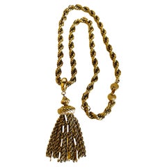 Retro Bold Monet Gold Plated Chain Tassel Dangle Drop Necklace