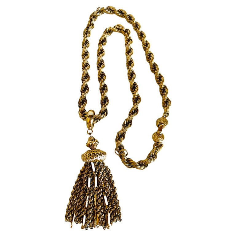 Bold Monet Gold Plated Chain Tassel Dangle Drop Necklace For Sale at  1stDibs | monet tassel necklace, vintage monet jewelry, bold gold necklace