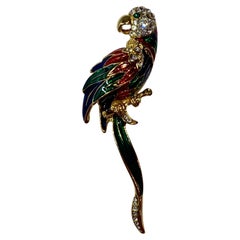 Retro  Bold Multi Color Polished Enamel with Gilded Gold Hardware "Parrot" Brooch