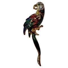 Bold Multi Color Polished Enamel with Gilded Gold Hardware "Parrot" Brooch