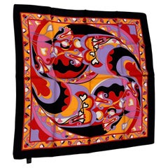 Bold Multi-Color Whimsical "Pucci Theme" With Black Borders Silk Scarf