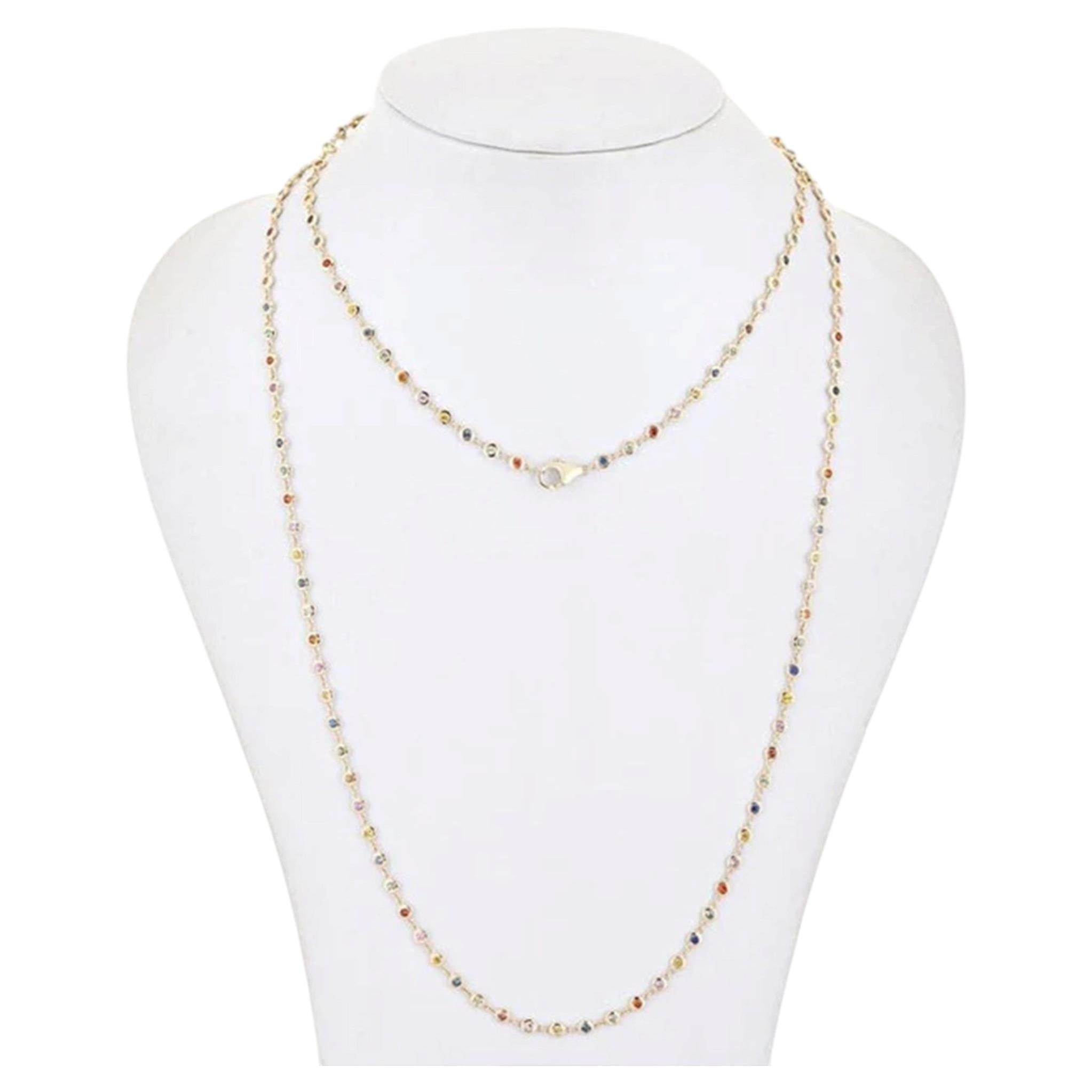 6.50ct Bold Multi Sapphire 14K Yellow Gold Necklace