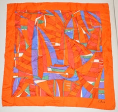 Bold Multicolor Abstract "Sail Boats" Silk Scarf