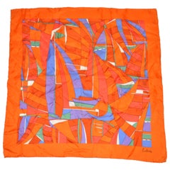 Vintage Bold Multicolor Abstract "Sail Boats" Silk Scarf