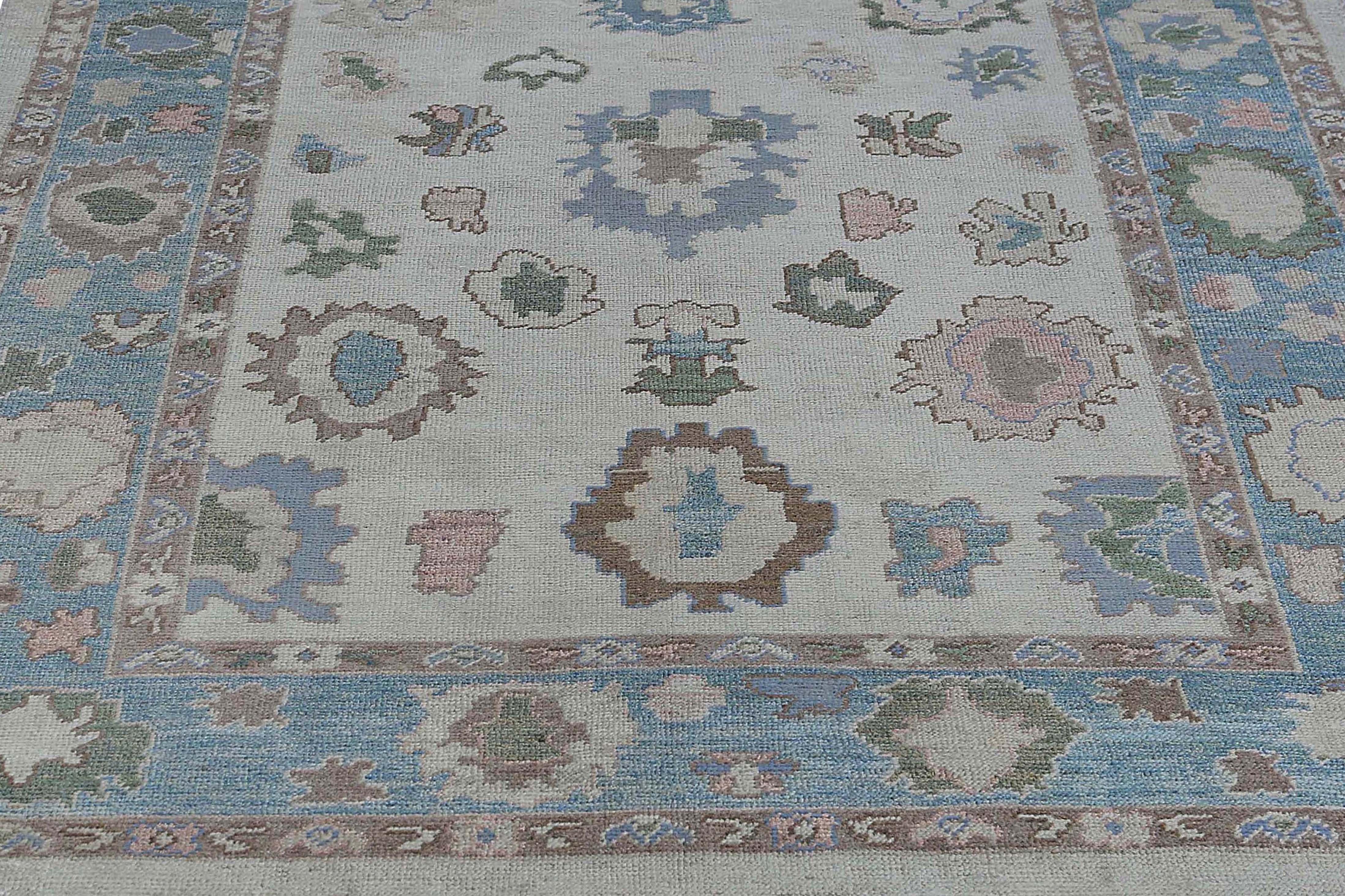 Alfombras de Afganistán Oushak Circa 1990 - Lana Azul Diseño Marfil - 95482 en venta 4