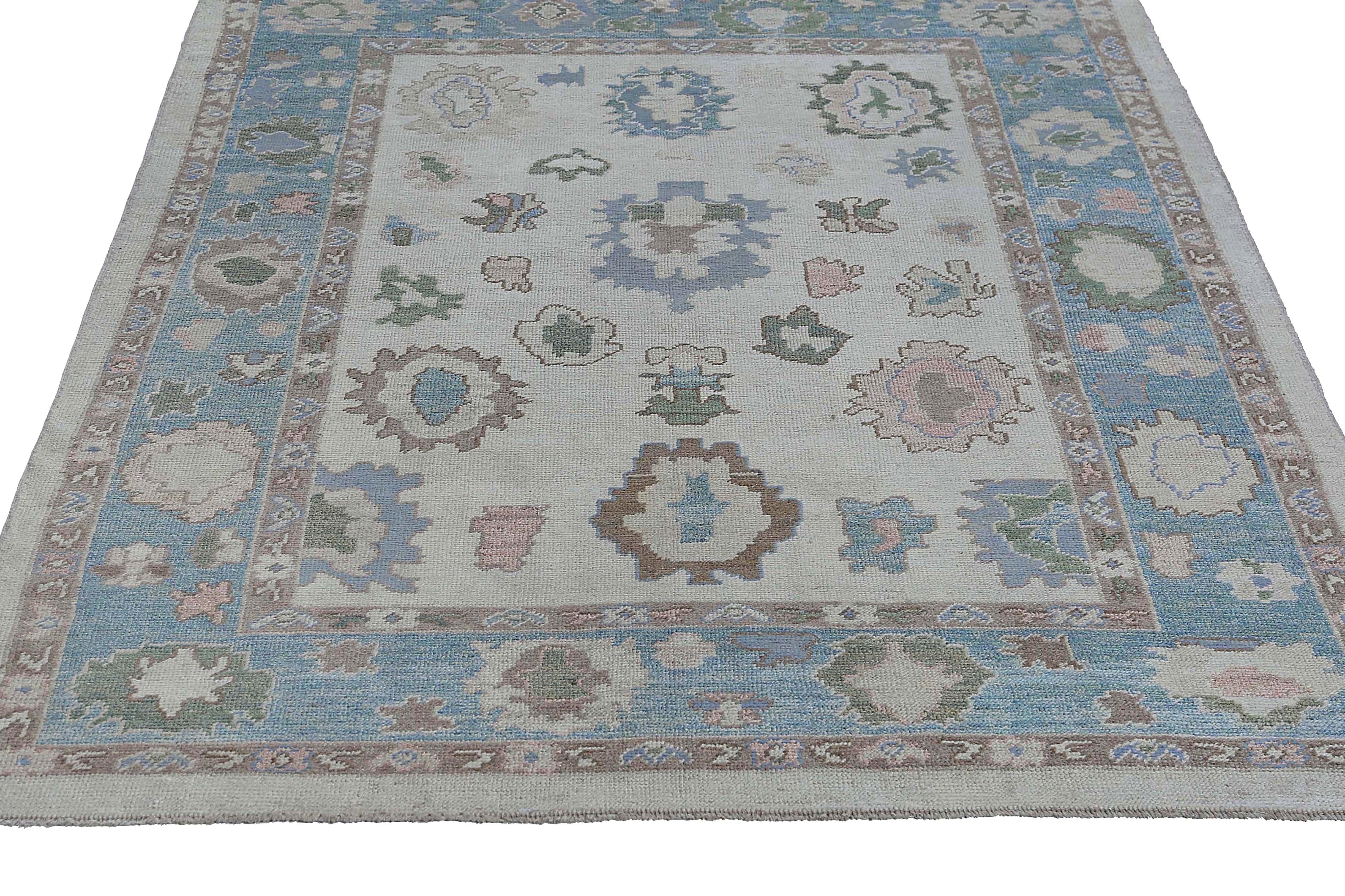 Alfombras de Afganistán Oushak Circa 1990 - Lana Azul Diseño Marfil - 95482 en venta 5