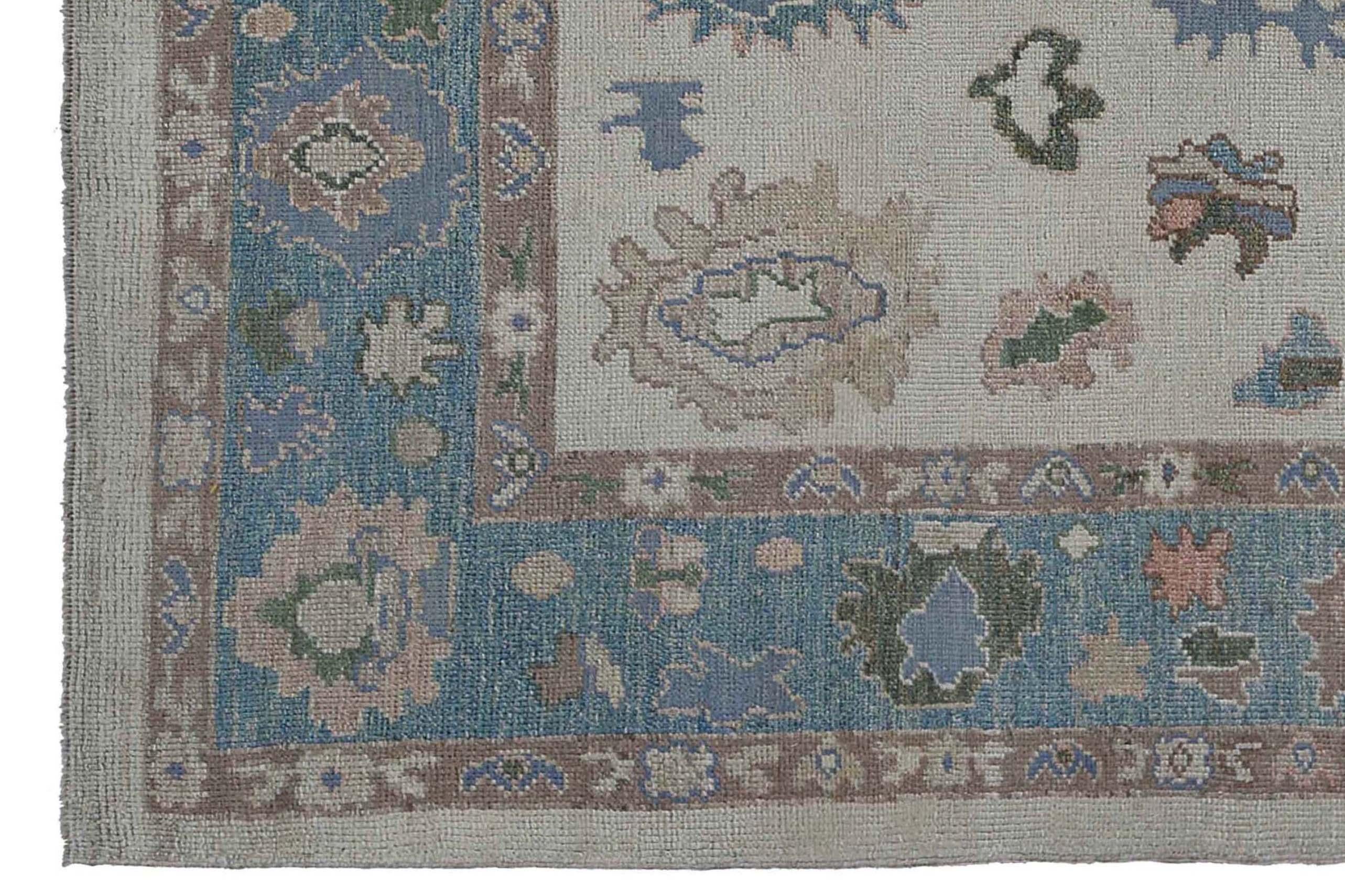 Alfombras de Afganistán Oushak Circa 1990 - Lana Azul Diseño Marfil - 95482 en venta 6