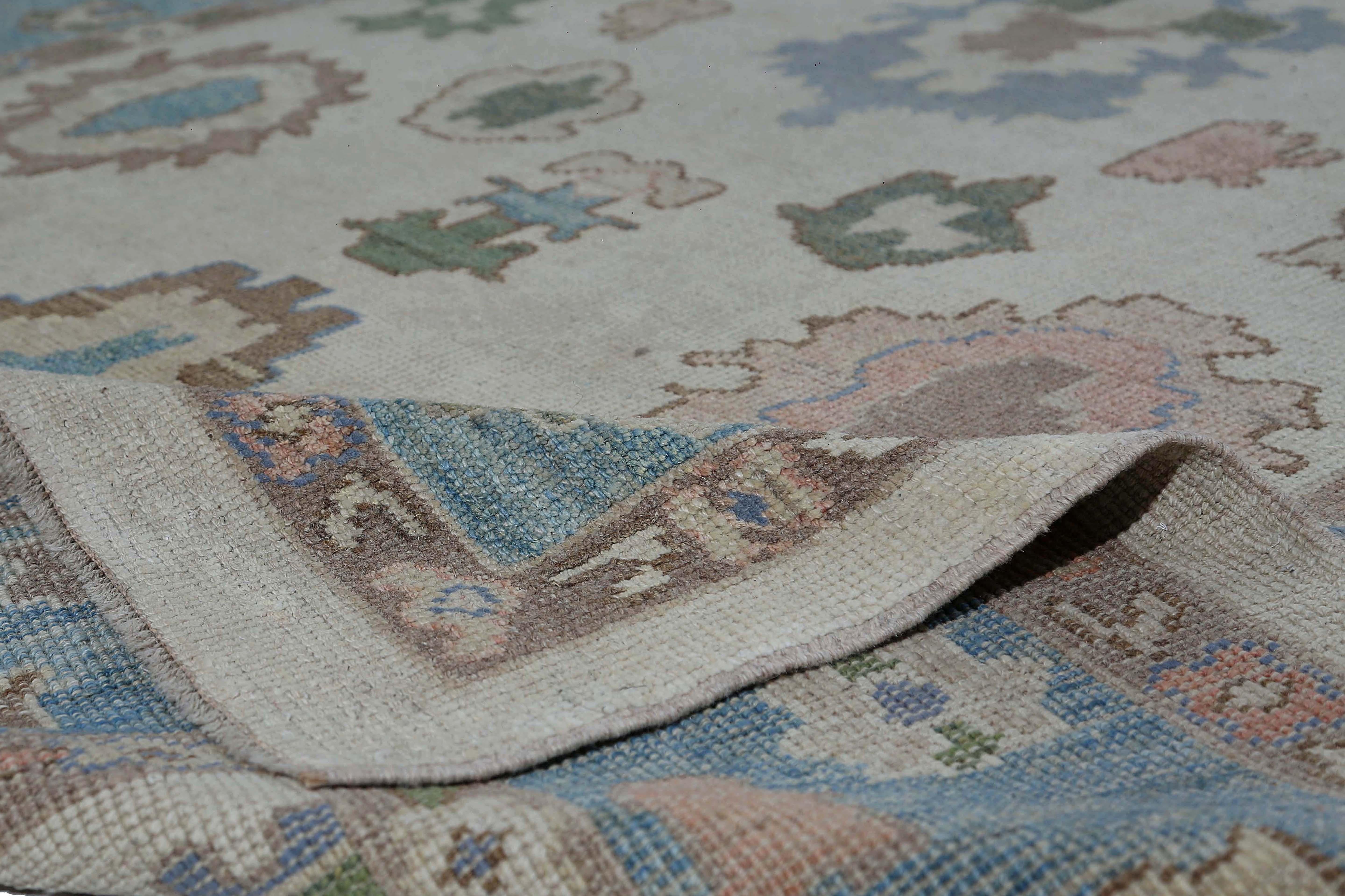 Alfombras de Afganistán Oushak Circa 1990 - Lana Azul Diseño Marfil - 95482 en Excelente estado para la venta en Dallas, TX