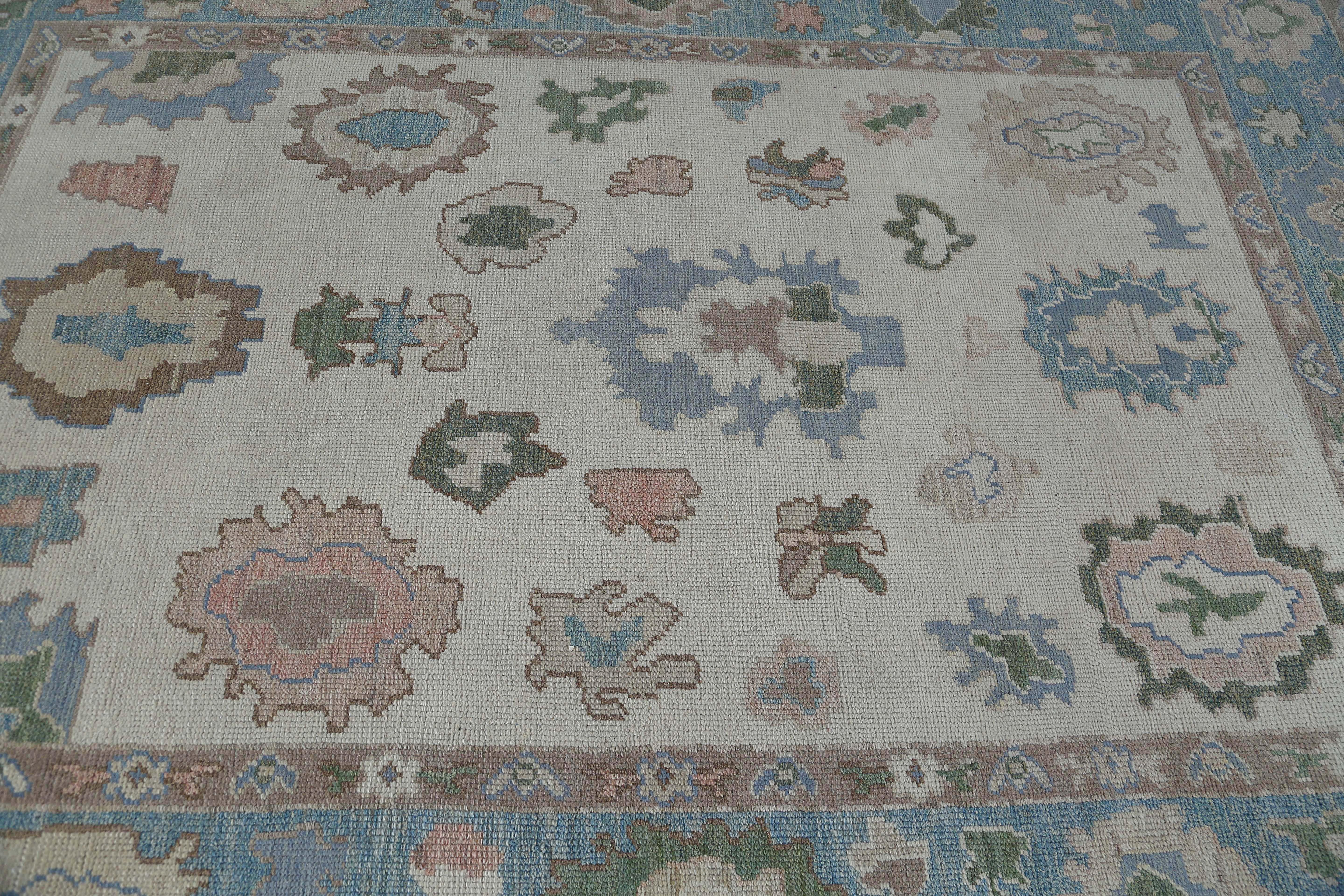 Alfombras de Afganistán Oushak Circa 1990 - Lana Azul Diseño Marfil - 95482 en venta 1