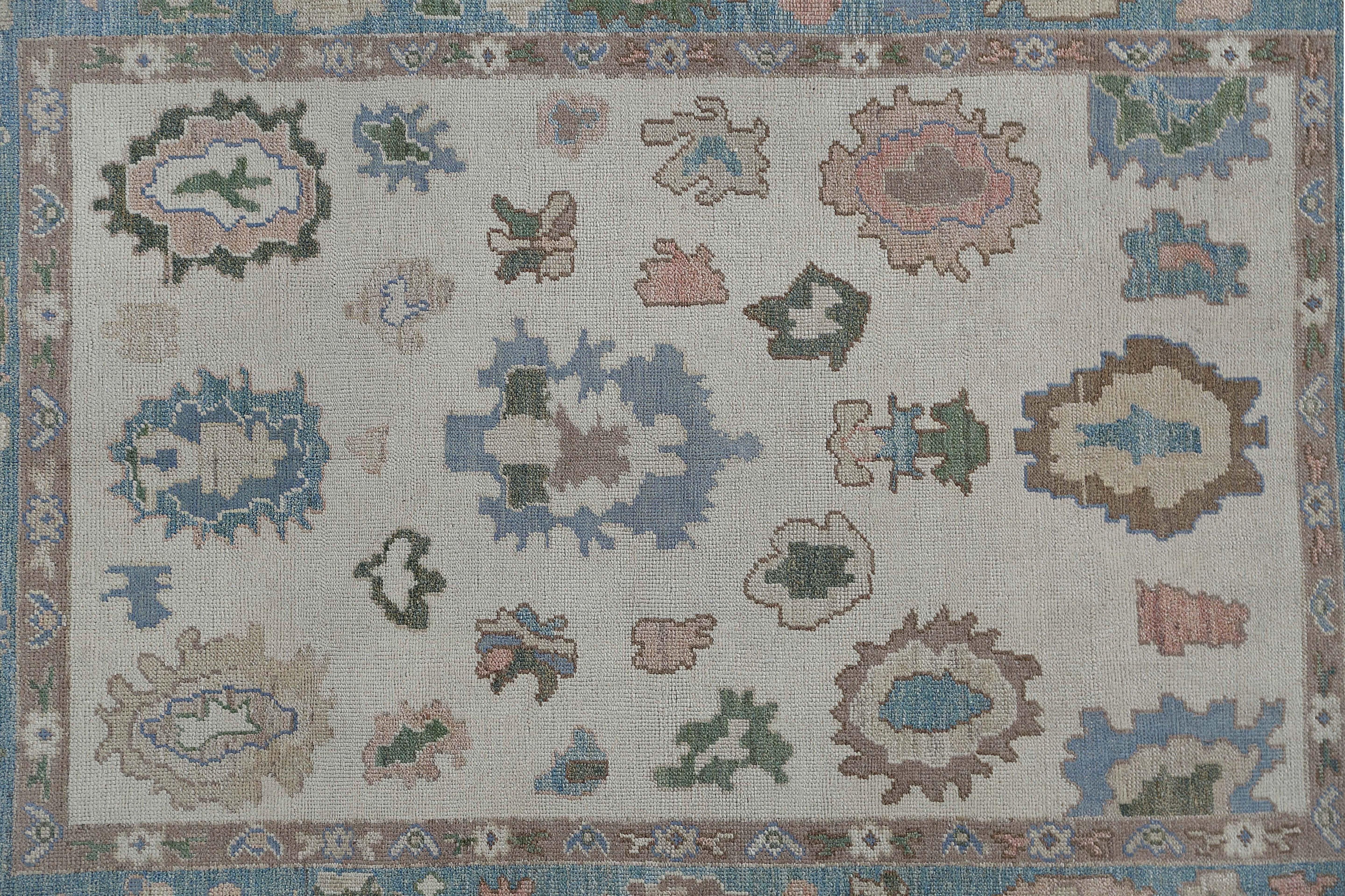 Alfombras de Afganistán Oushak Circa 1990 - Lana Azul Diseño Marfil - 95482 en venta 2
