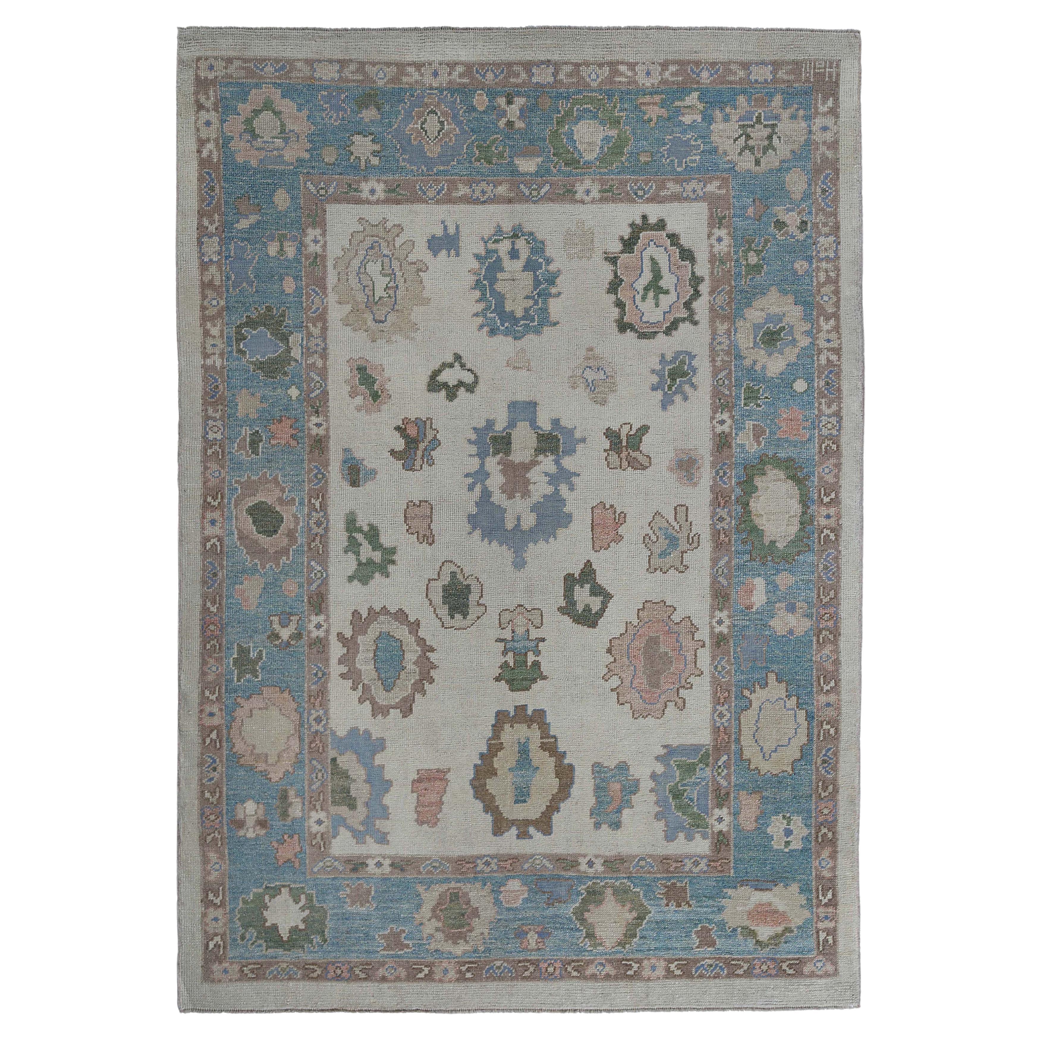 Afghanistan Oushak Area Rugs Circa 1990 - Wool Blue Ivory Design - 95482