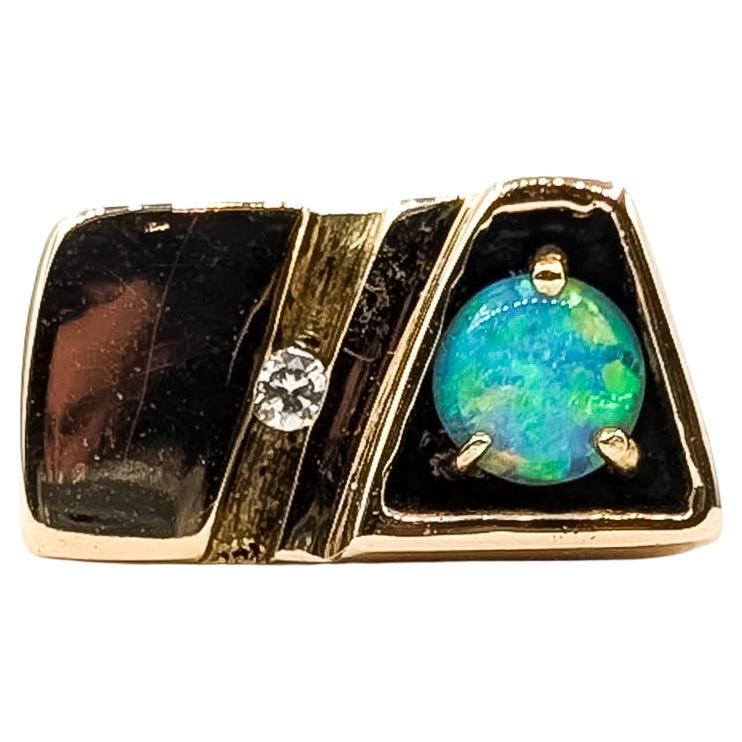 Bold Opal & Diamond Ring in 14k Yellow Gold