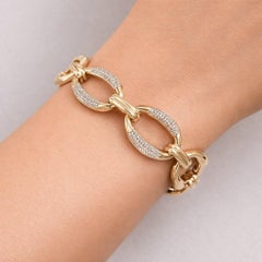Bold Oval Link 14K (or 18k upon request) Yellow Gold Pave Bracelet