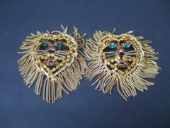 Bold Pair of Large Fringe Tassel Mane Male & Female Lion Brooches c 1970