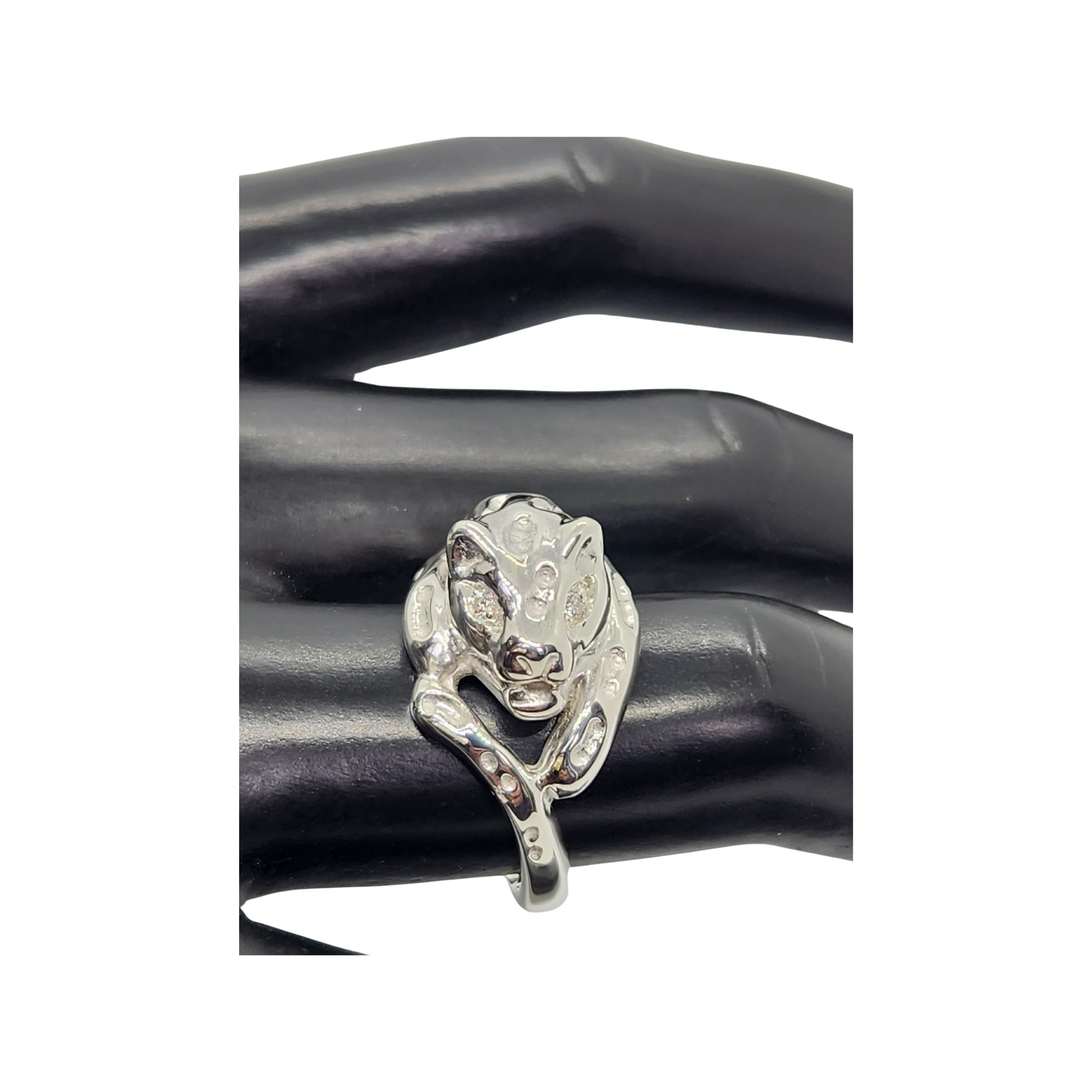 Modern Bold Panther Ring in sterling Silver with Diamond or Emerald Eyes For Sale