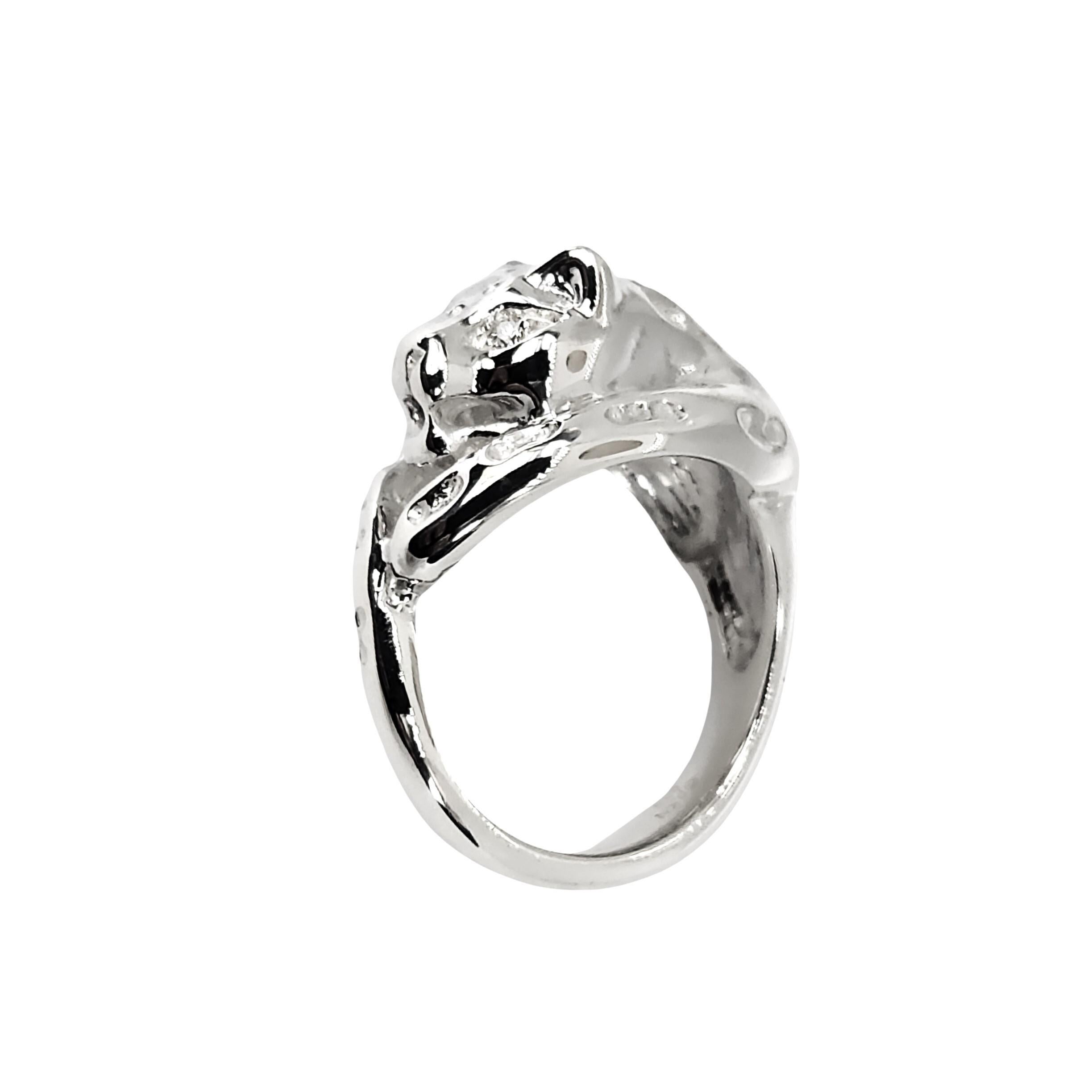 Brilliant Cut Bold Panther Ring in sterling Silver with Diamond or Emerald Eyes For Sale