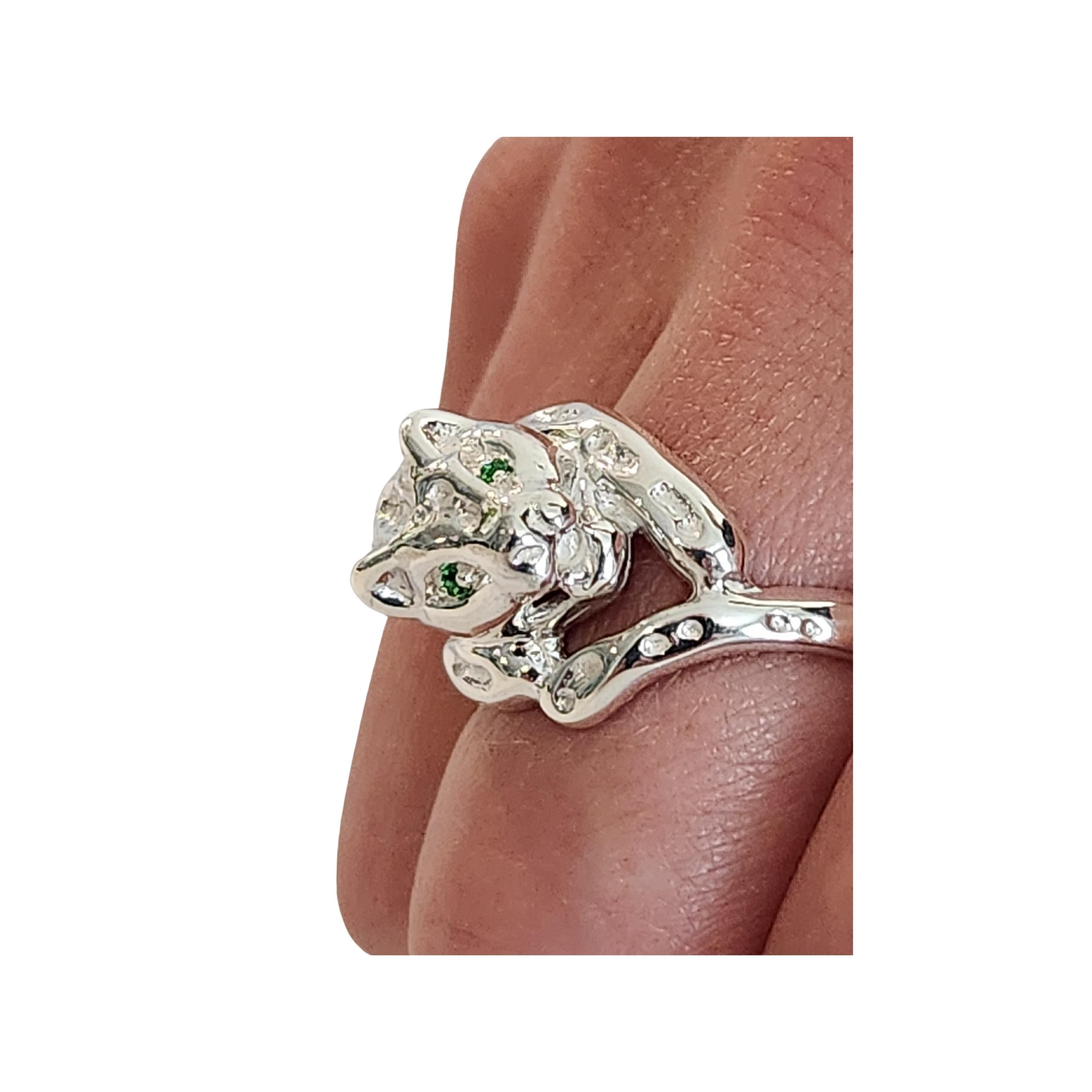 Bold Panther Ring in sterling Silver with Diamond or Emerald Eyes In New Condition For Sale In Rutherford, NJ