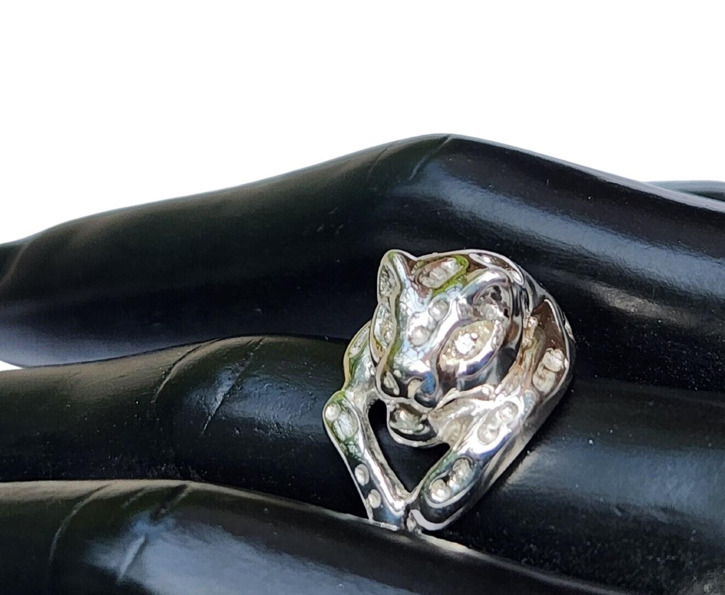 Women's or Men's Bold Panther Ring in sterling Silver with Diamond or Emerald Eyes For Sale
