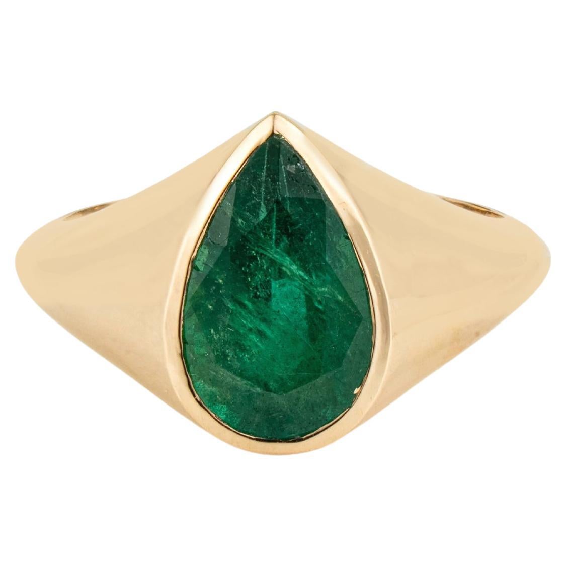 Bold Pear-Cut Emerald Bezel Set Cocktail Ring 2.67 Ct in 18K Yellow Gold