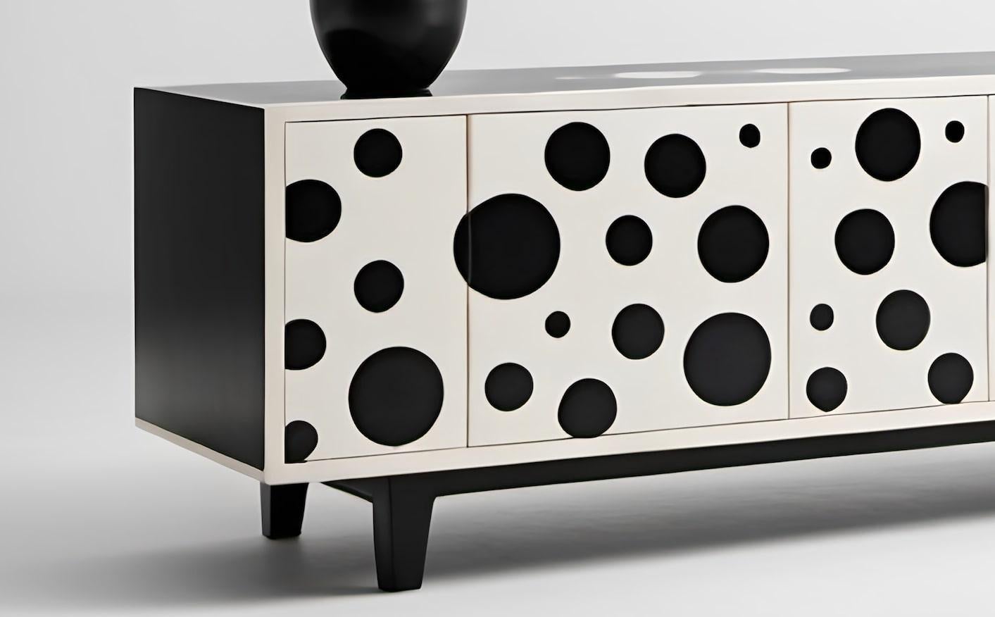 Bold Polka Dot Inlay Media Console In New Condition For Sale In New York, NY