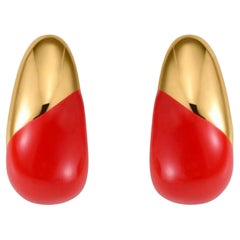 Bold Red Enamel 14K (or 18k upon request) Yellow Gold Teardrop Stud Earrings