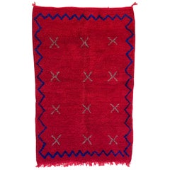 Bold Red Moroccan Wool Shag Rug Beni Ourain, Hand Knotted Boho Chic