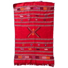 Bold Red Vintage Moroccan Organic Cactus Silk Rug Tribal Flatweave Kilim