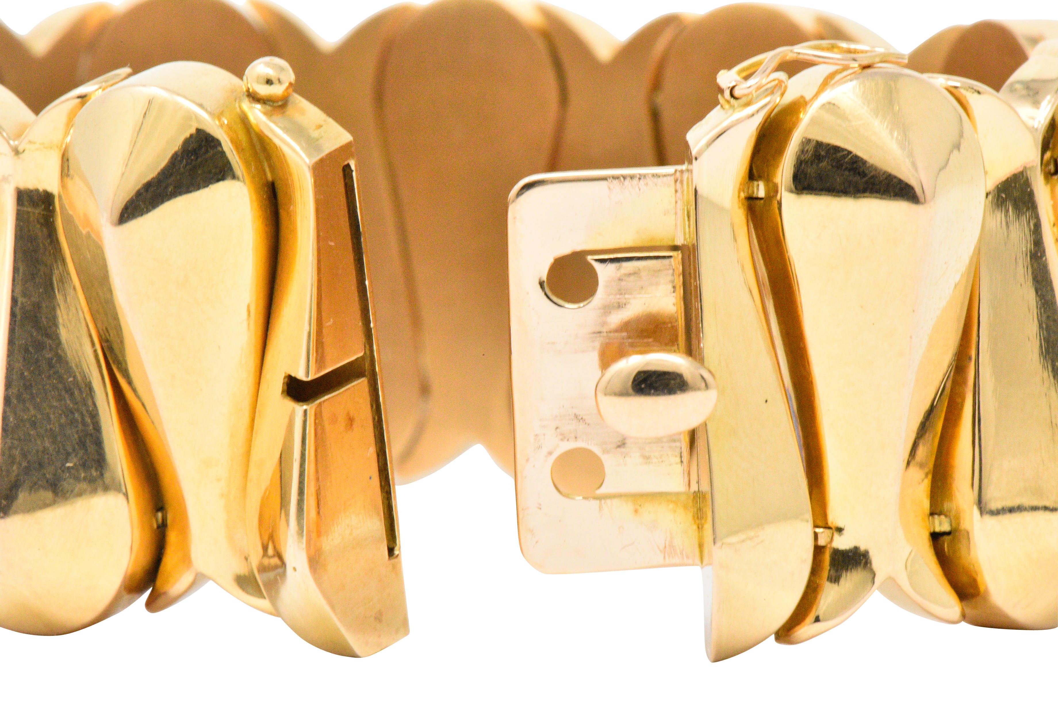 Women's or Men's Bold Retro G.F.B. 18 Karat Gold Wide Bracelet