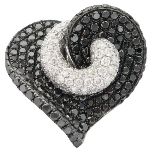 Bold Romance: Black Diamond Heart Ring with White Pavé