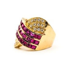 Bold Ruby & Diamond Ring in 18k Yellow Gold
