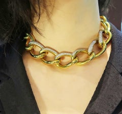Bold Seamless Chunky Diamond 18k Gold Chain Choker Necklace with Invisible Clasp