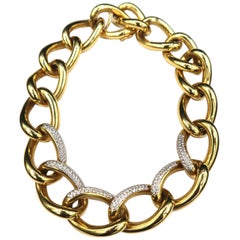 Bold Seamless Chunky Diamond 18k Gold Chain Choker Necklace with Invisible Clasp