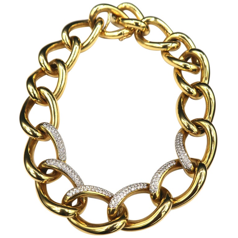 Bold Seamless Chunky Diamond 18k Gold Chain Choker Necklace with ...