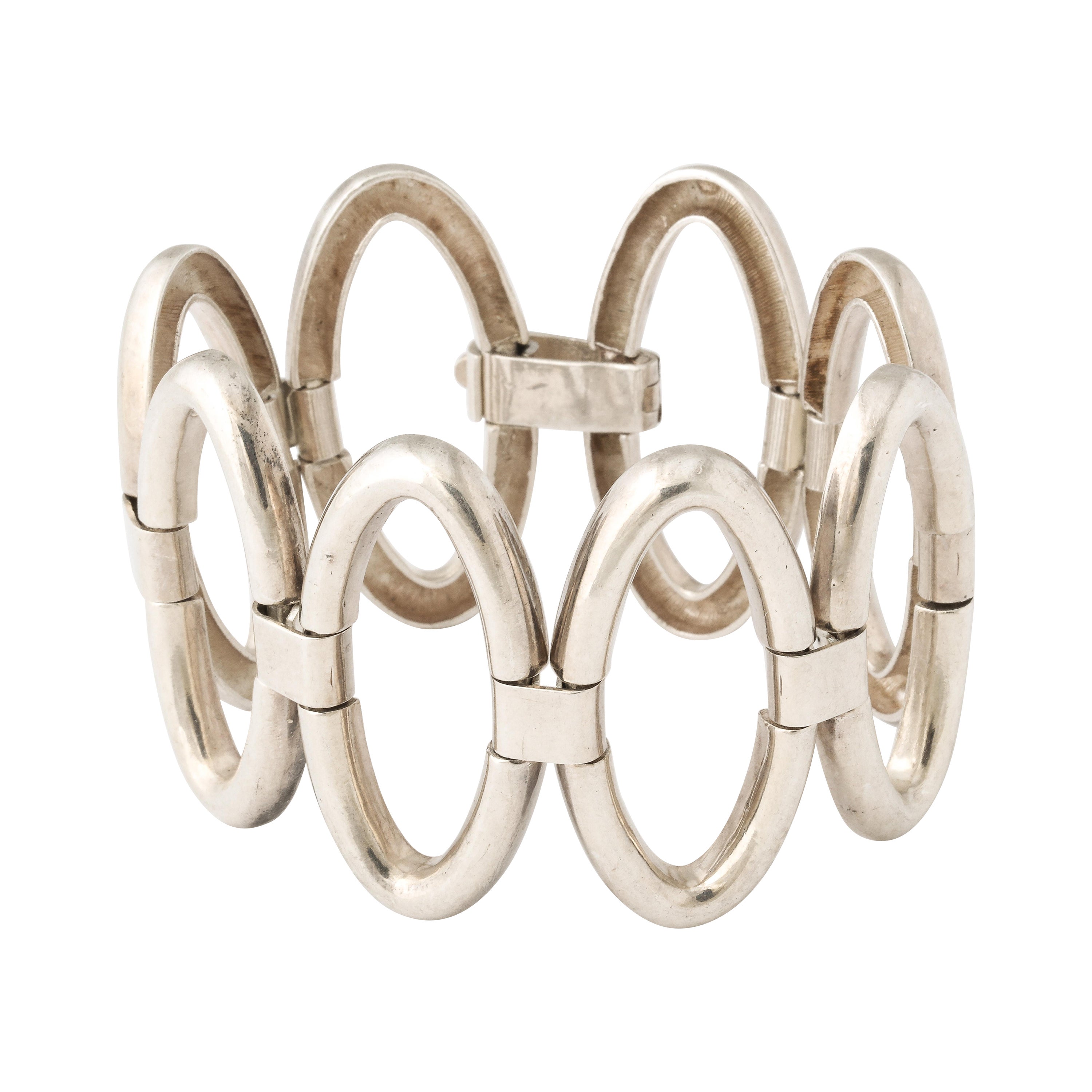 Bold Silver Oval Link Bracelet For Sale