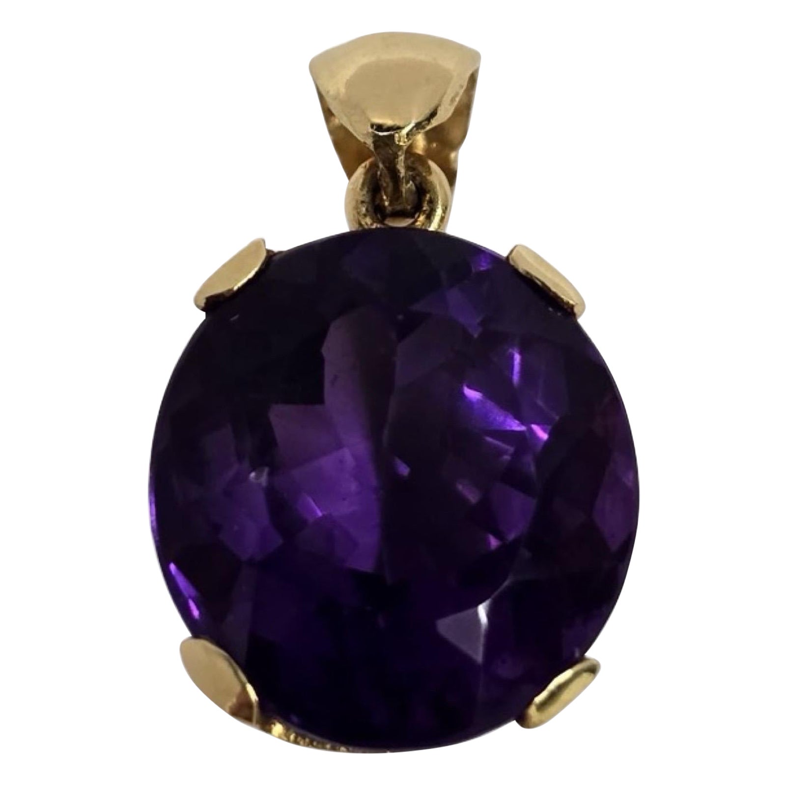 Bold Solitaire Or 18K 3.05ct Amethyst Oval Vintage Pendentif