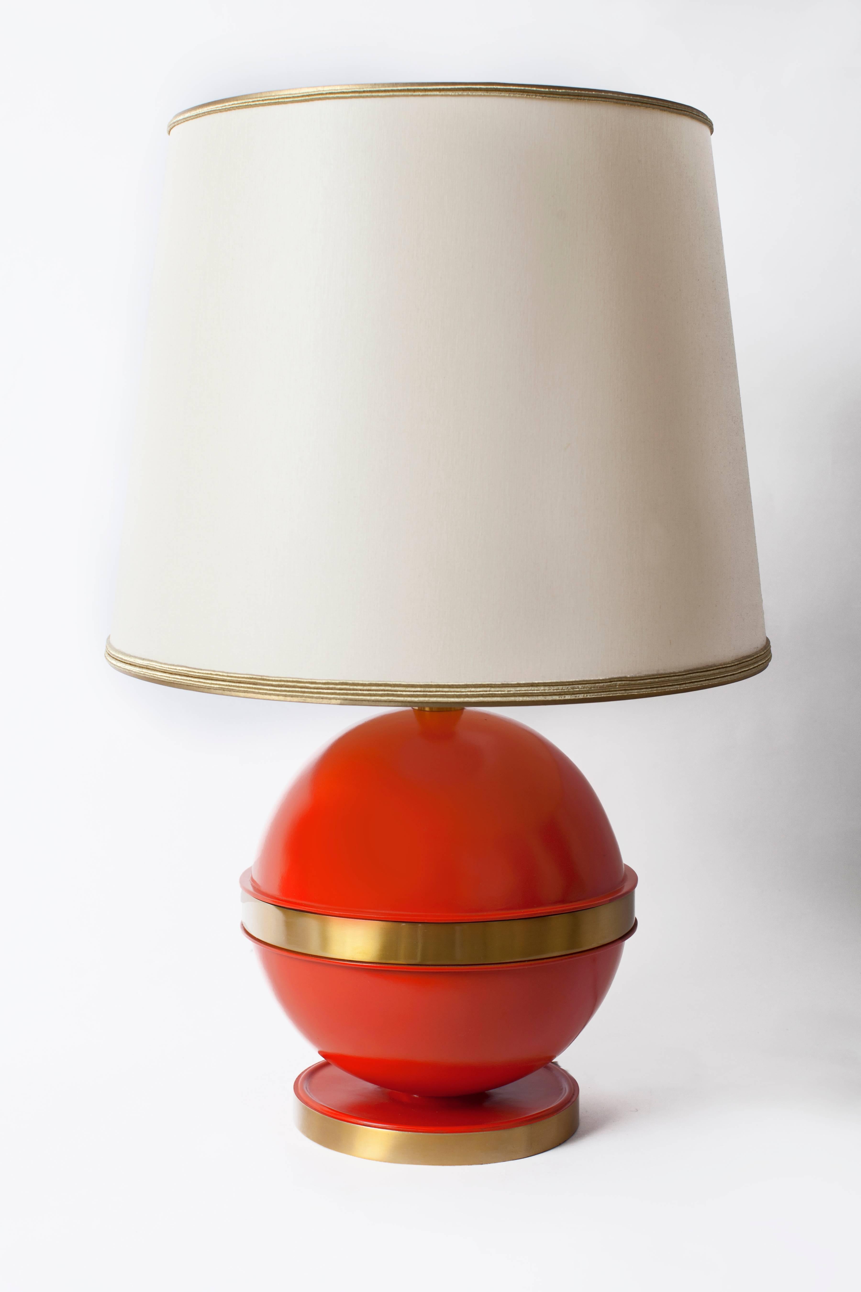 Bold Spherical Bright Orange Nautical Brass Table Lamp, France 1970's 4