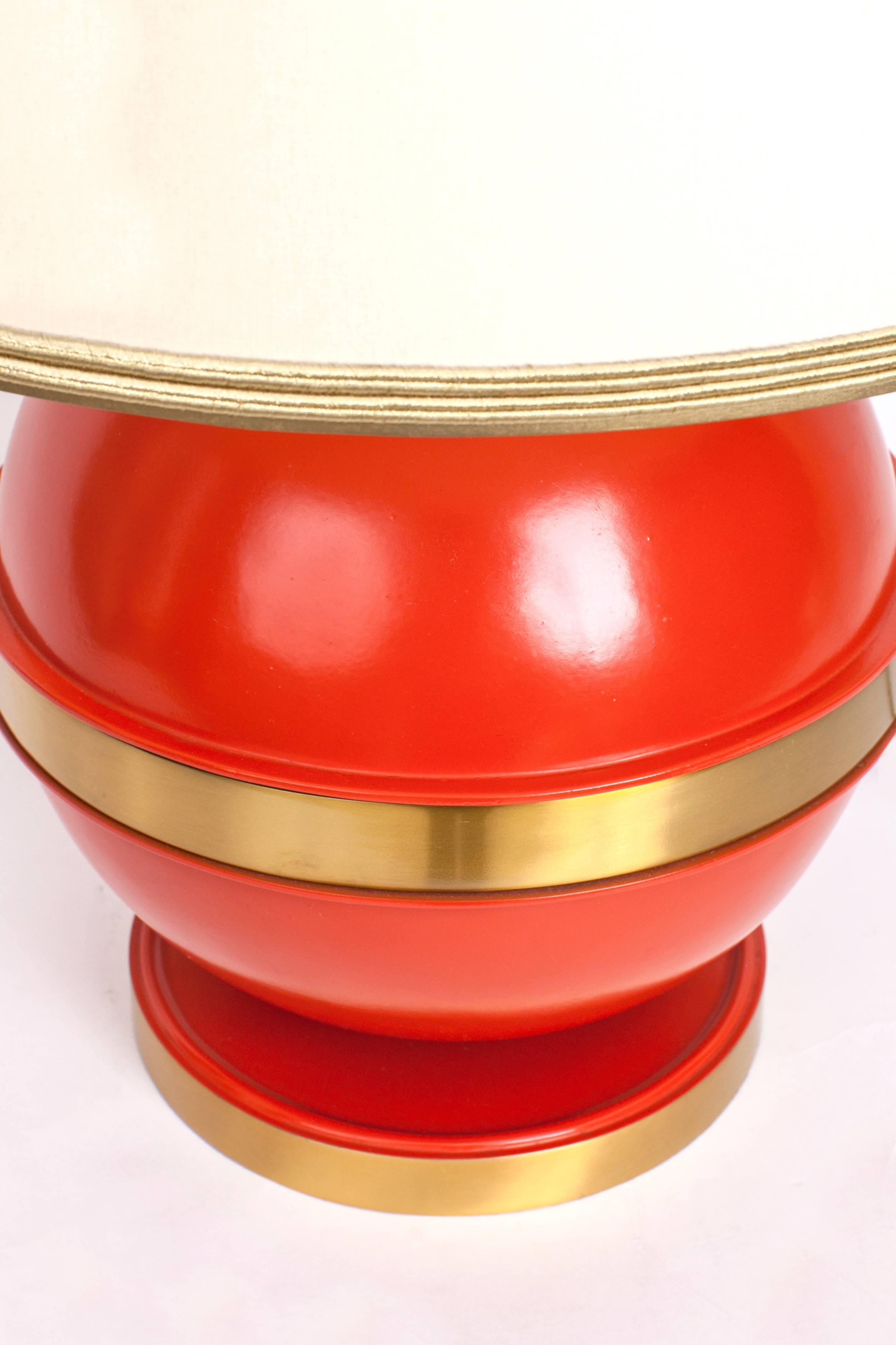 Bold Spherical Bright Orange Nautical Brass Table Lamp, France 1970's 5