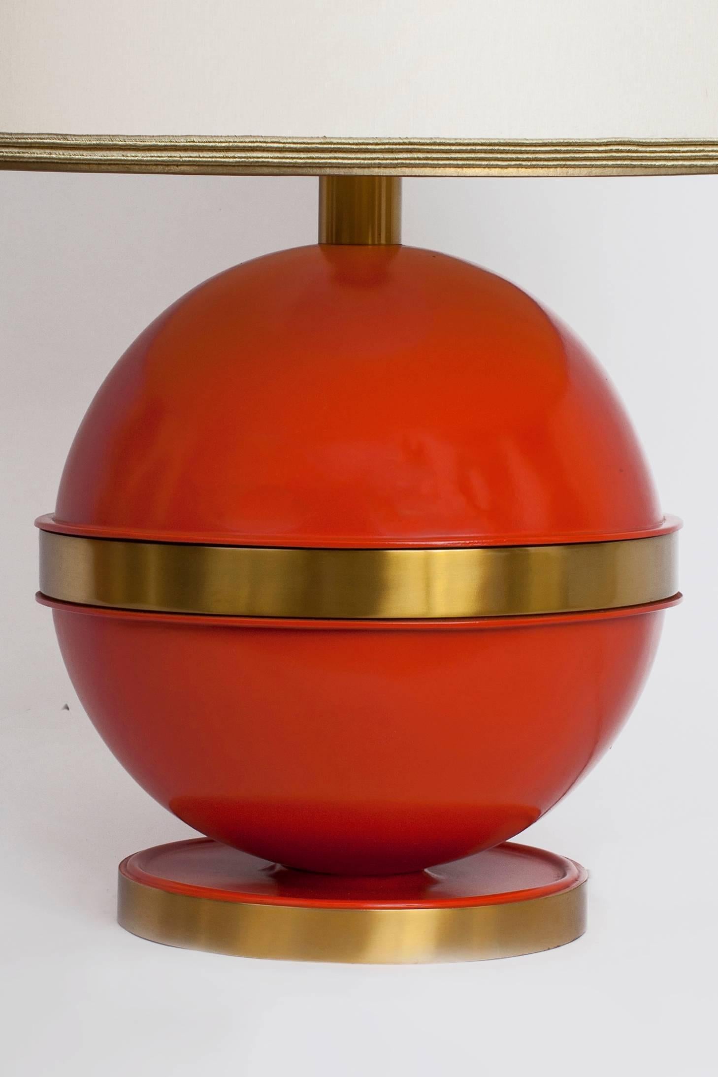 Bold Spherical Bright Orange Nautical Brass Table Lamp, France 1970's 6