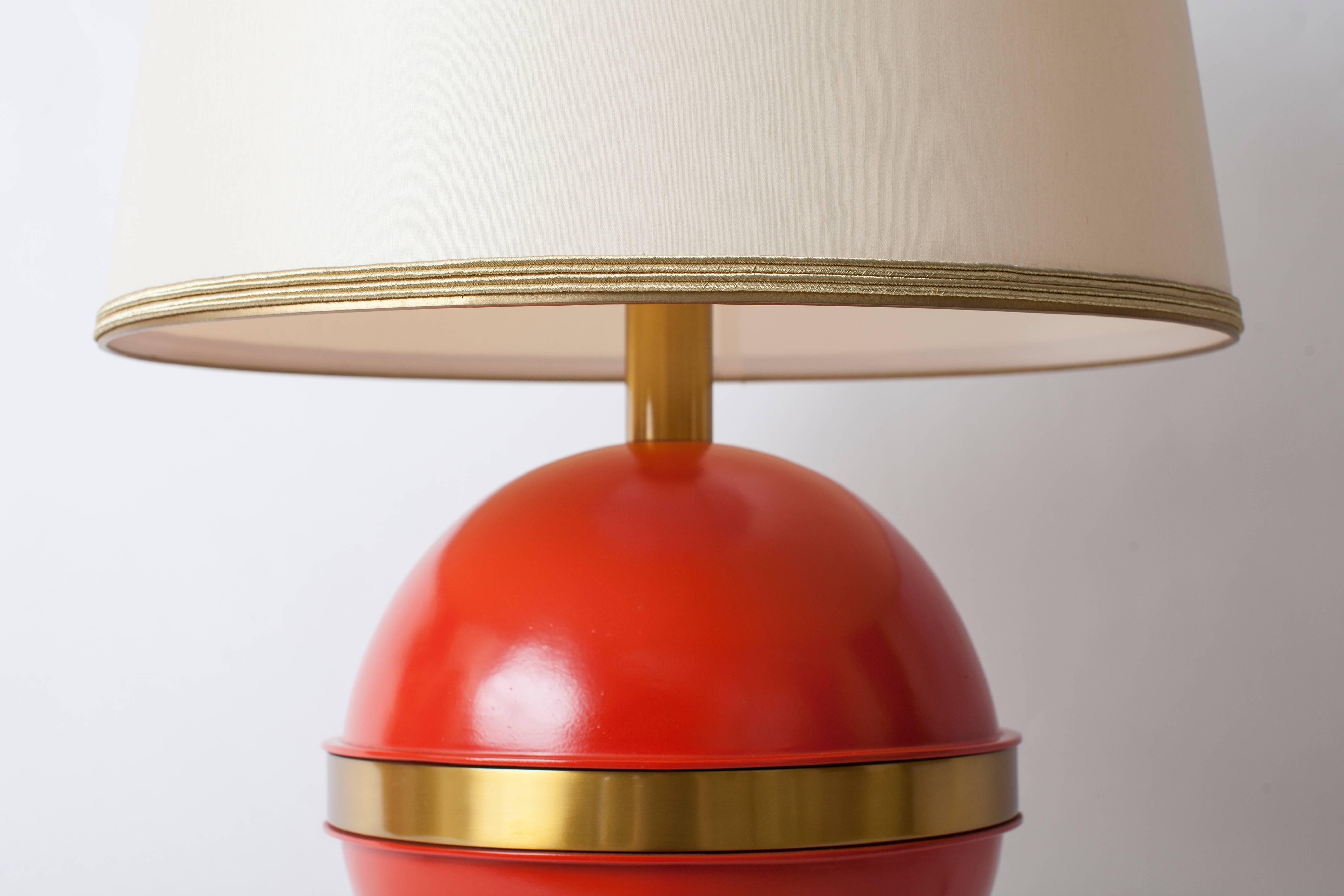 Bold Spherical Bright Orange Nautical Brass Table Lamp, France 1970's 7
