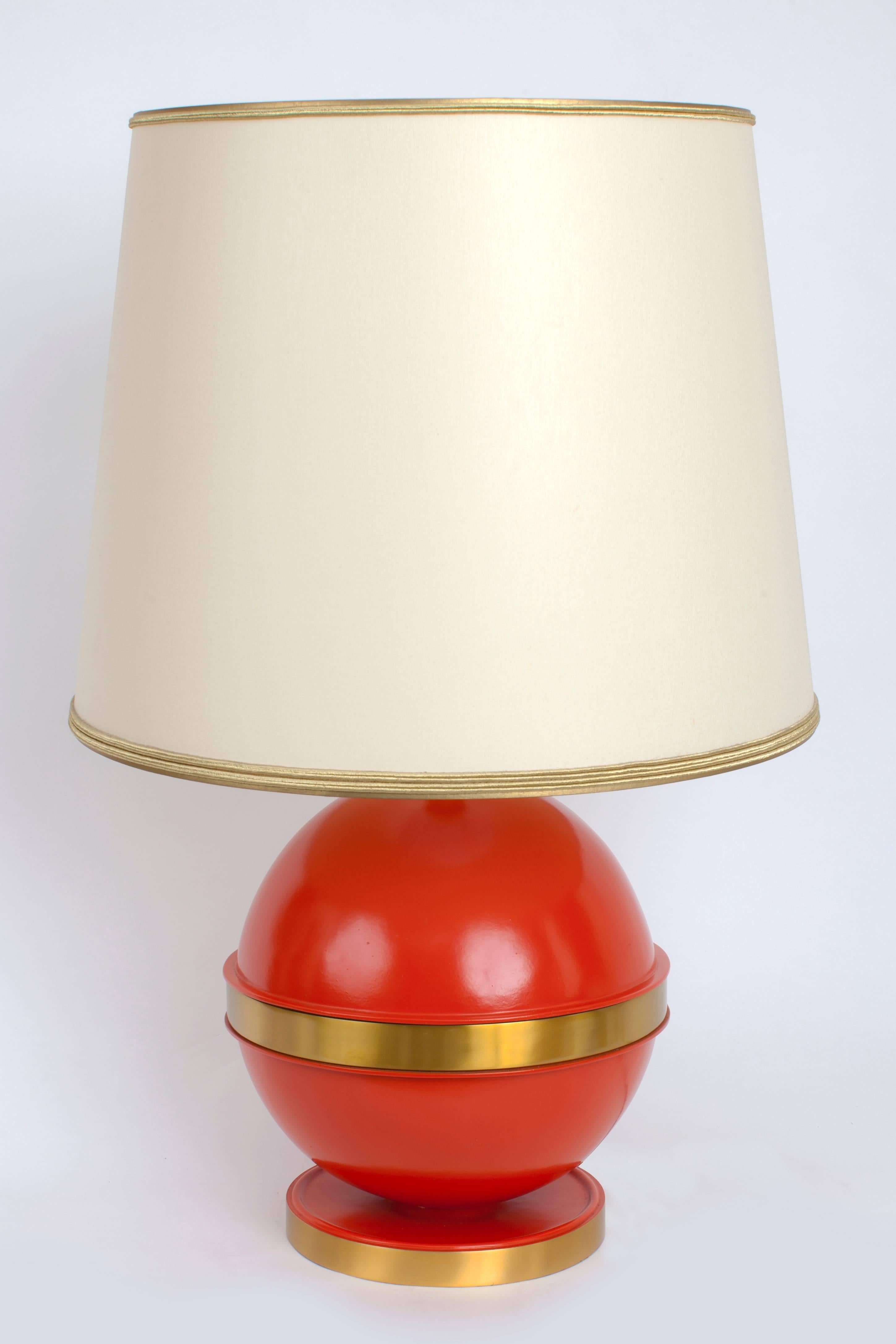 Bold Spherical Bright Orange Nautical Brass Table Lamp, France 1970's 8