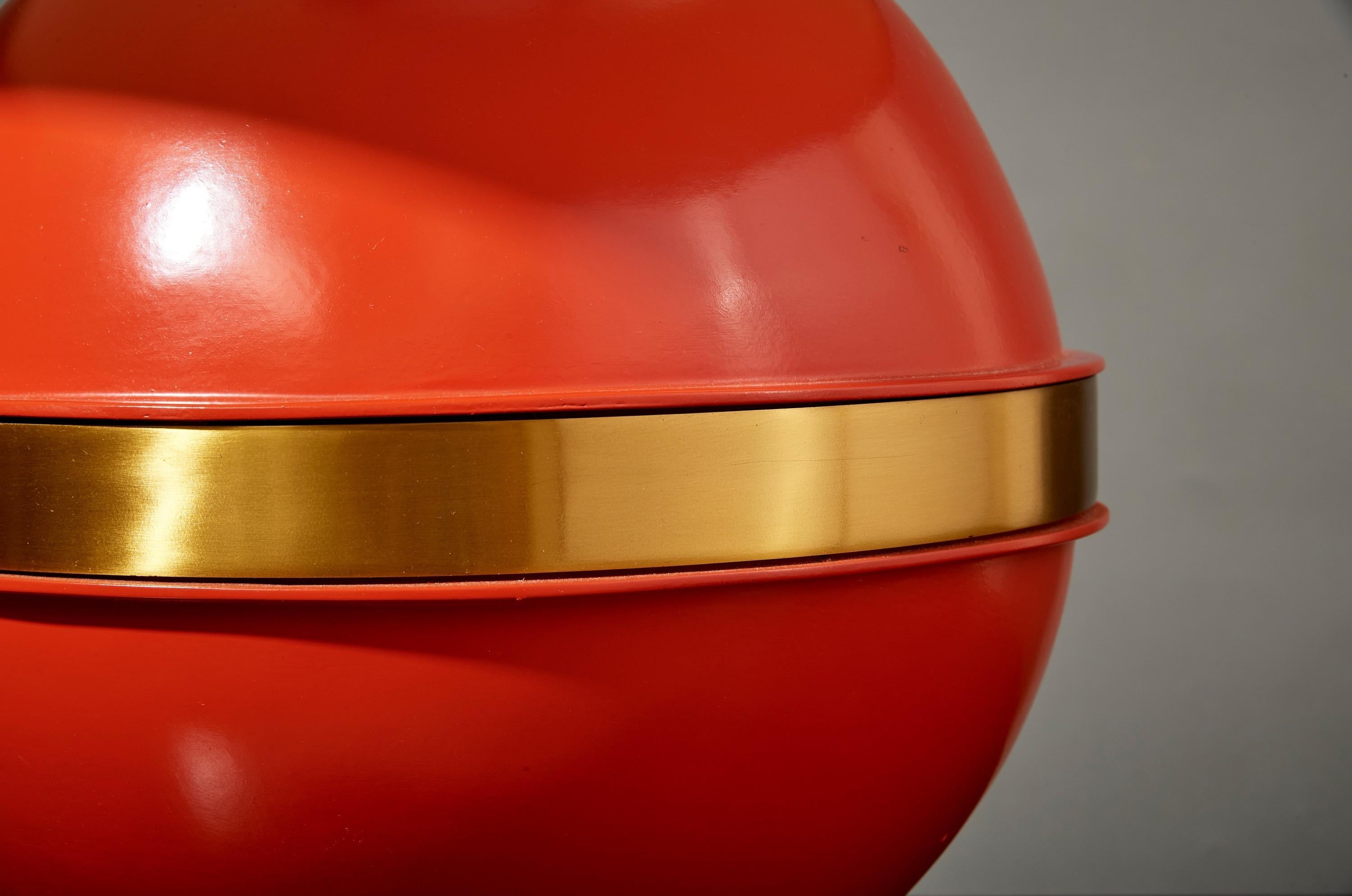 Bold Spherical Bright Orange Nautical Brass Table Lamp, France 1970's 3