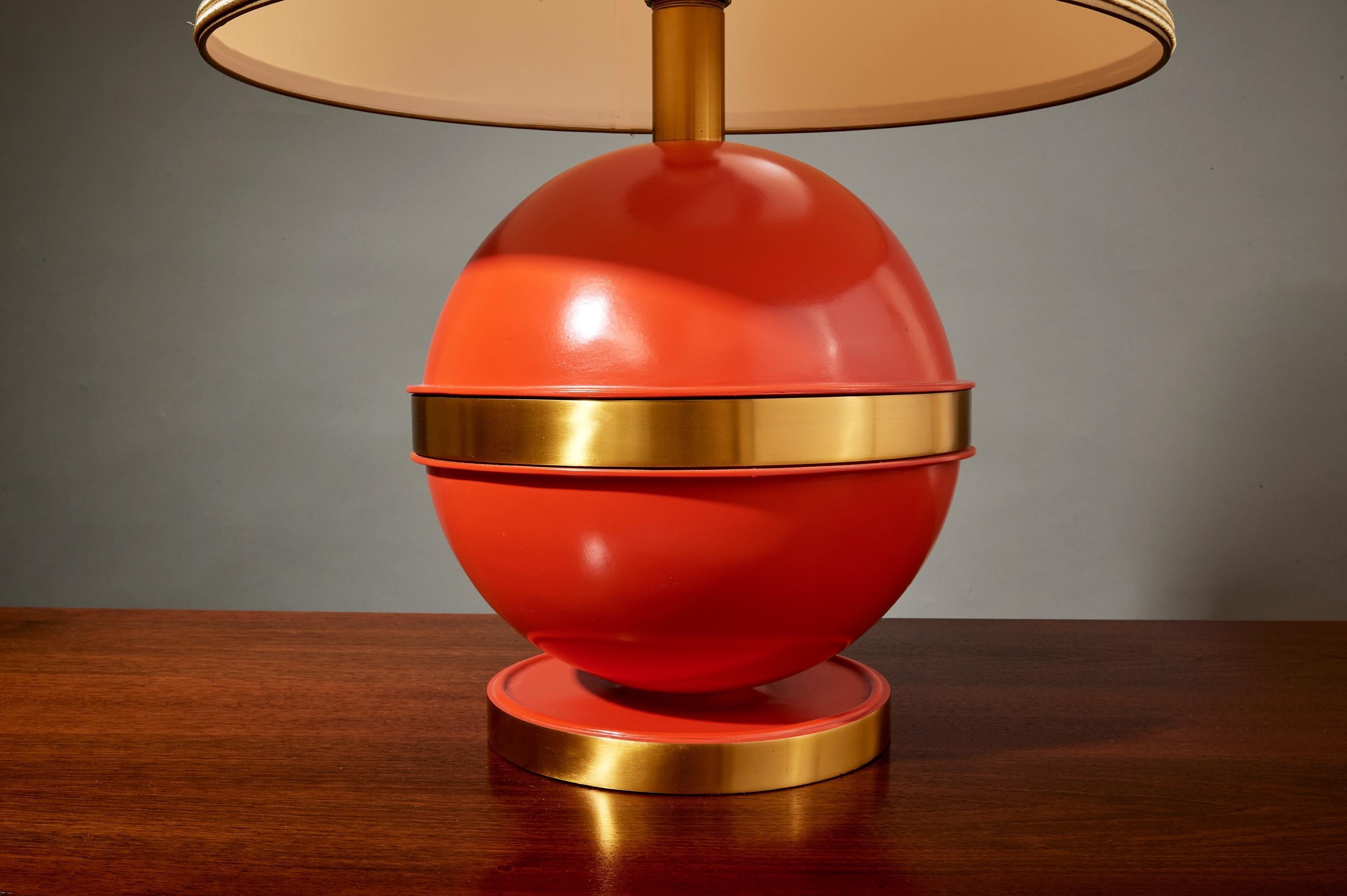 Bold Spherical Bright Orange Nautical Brass Table Lamp, France 1970's 1