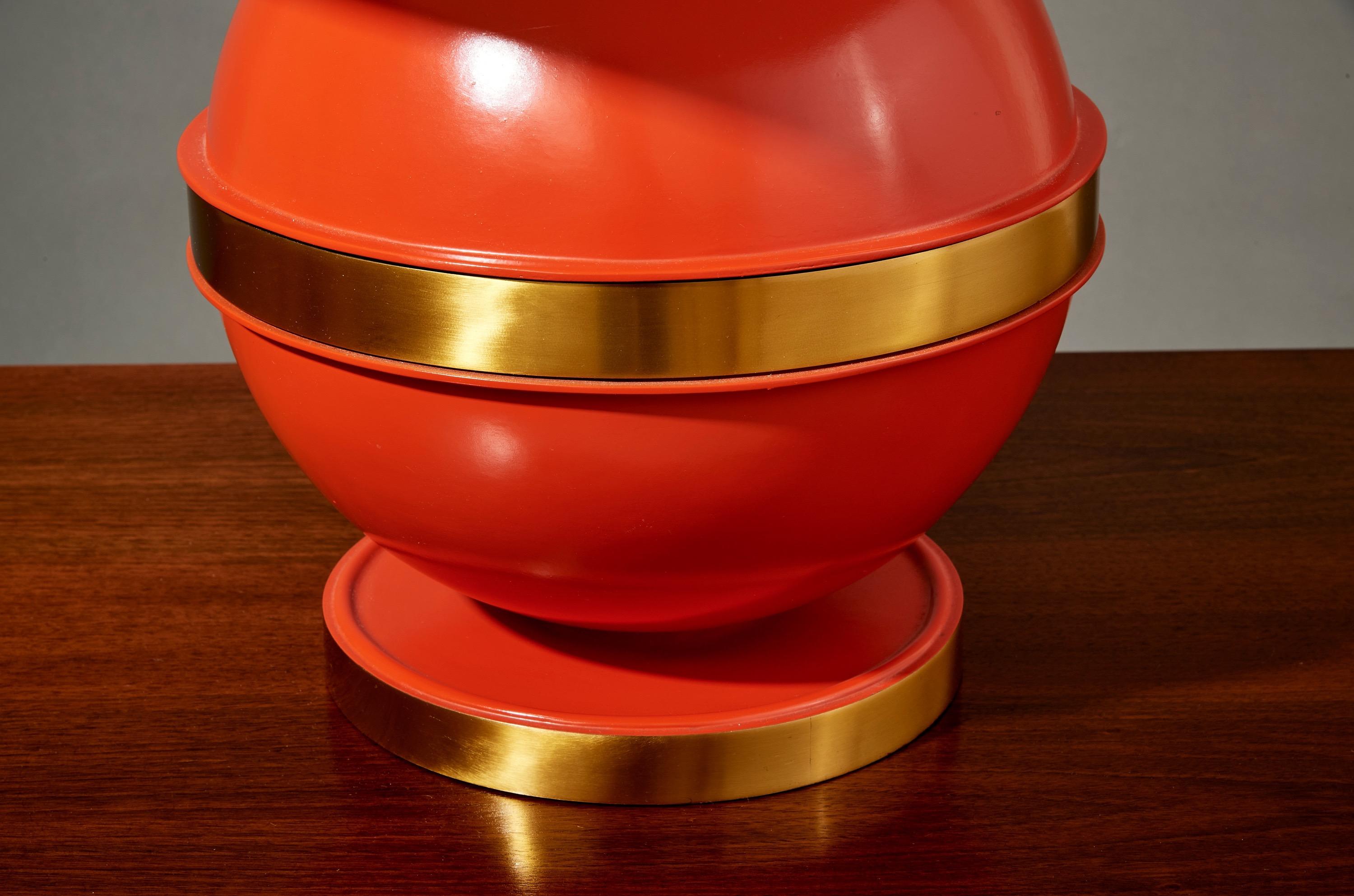 Bold Spherical Bright Orange Nautical Brass Table Lamp, France 1970's 2