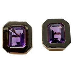 Bold Square Amethyst Earrings in 14K Yellow Gold