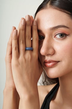 Bold Statement Blue Sapphire Pave Dome Band Ring 2.03ct in 14K White Gold