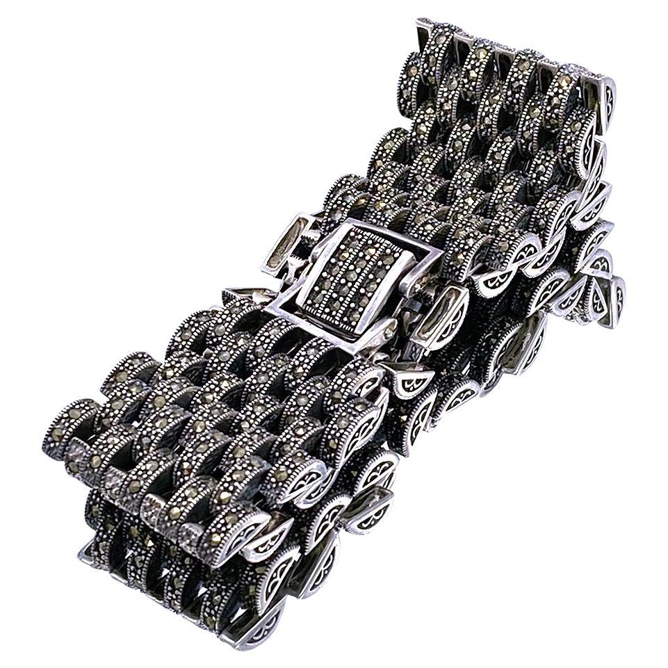 Bracelet à maillons audacieux de style Art déco en argent sterling et Marcasite Neuf - En vente à Atlanta, GA