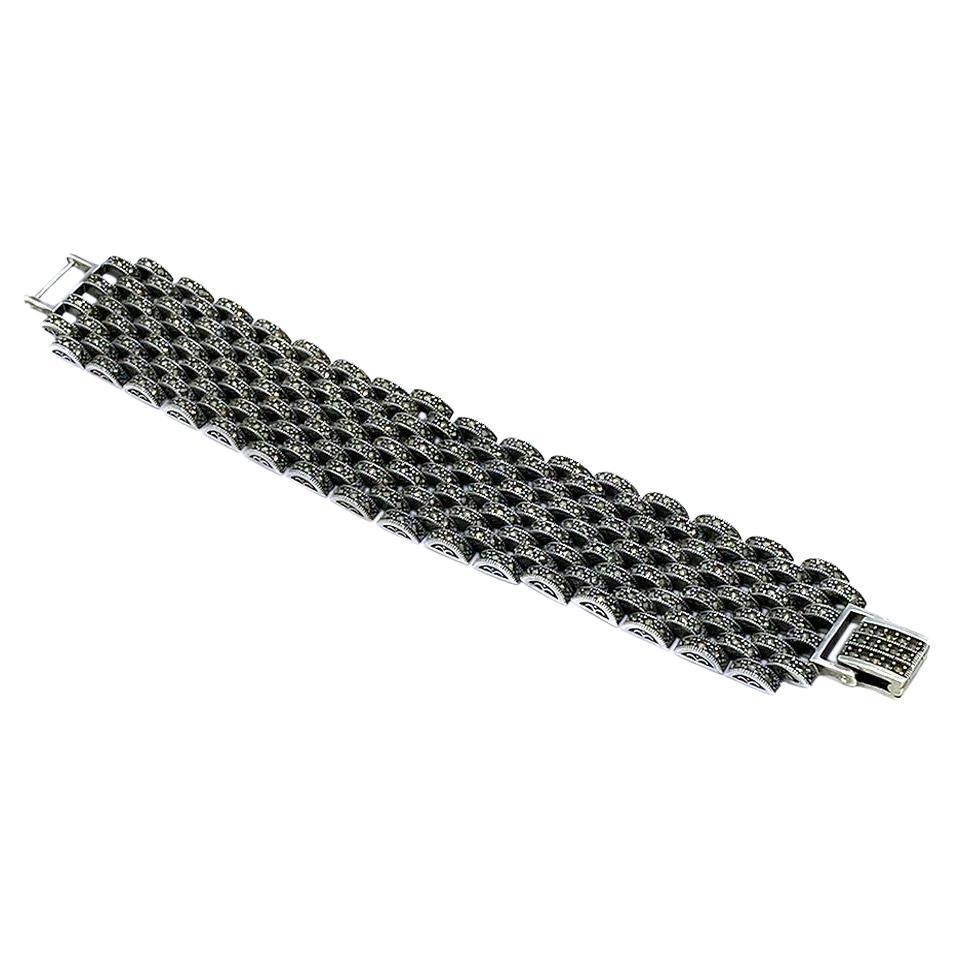 Bracelet à maillons audacieux de style Art déco en argent sterling et Marcasite Unisexe en vente