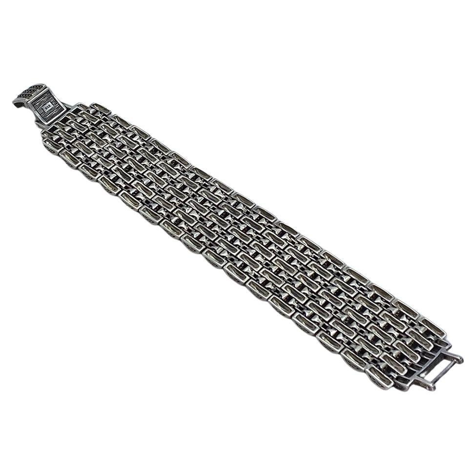 Bracelet à maillons audacieux de style Art déco en argent sterling et Marcasite en vente 2