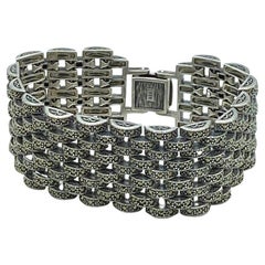 Bold Sterling and Marcasite Art Deco Style Link Bracelet